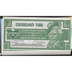 Canadian Tire; 1992-2011 Series,  5¢ Bundle of 100 notes.  All Original AU/UNC.