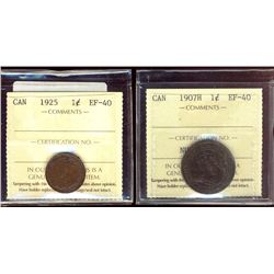 1907H 1¢ & 1925 ICCS EF40.  Lot of 2 coins.