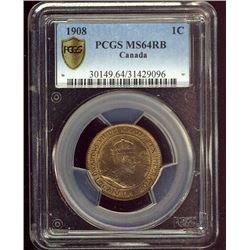 1908 1¢ PCGS MS64RB.  Strong lustre.