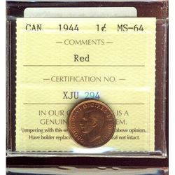 1944 1¢ ICCS MS64RD.  Deep wine red issue.