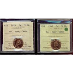 1968 1¢ & 1970 ICCS PL66 Heavy Cameo.  Lot of 2 coins.