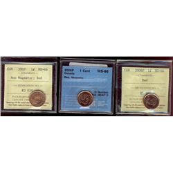 2006P 1¢ Magn MS66 & 2007 Non Magn both ICCS MS66RD.  Includes 2nd 2006P Magn CCCS MS66RD.  Lot of 3