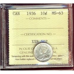 1936 10¢ ICCS MS63.  White with lustre