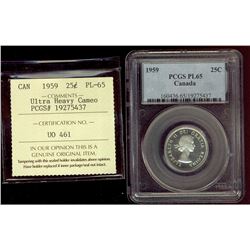 1959 25¢ PCGS PL65, Crossed ICCS PL65 Ultra Heavy Cameo.