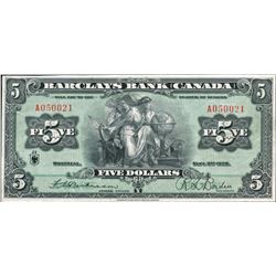 Barclays Bank of Canada 1929 $5 A050021, CH-30-10-02a, Dickinson signature, only 2 examples known, N