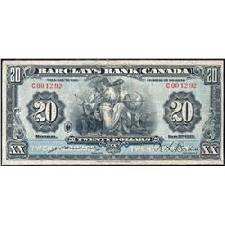 Barclays Bank of Canada 1929 $20 C001292, CH-30-10-06, Bruce signature, only 10 examples known, F-15