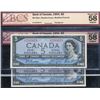 Image 1 : 1954 $5 BC-39a #1RC0087540 & BC-39a-i #RC2295073 both BCS AU58 Original.  Lot of 2 notes.