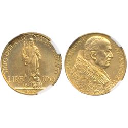 Italy;  1936 Gold (Vatican) 10L, NGC MS65.