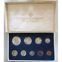 Switzerland;  1965 Union Bank of Switzerland 9 coin UNC Set.  Housed in original white box.