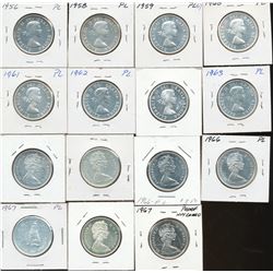 RCM Lot;  includes 1956 50¢, 1958, 1959, 1960, 1961, 1962(2), 1963, 1965(2), 1966(2) & 1967 all PL's