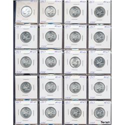 1957 25¢ BU Partial Roll Lot;  includes 29 pieces all in 2x2's full white MS63 to MS65.   Also inclu