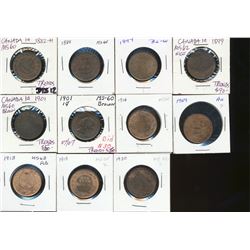 1882H 1¢, 1888, 1897, 1899, 1901(2), 1906, 1909, 1913, 1918 & 1920.  Nice lot of 11 coins all AU+ to