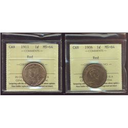 1906 1¢ & 1911 ICCS MS64RD.  Lot of 2 coins.