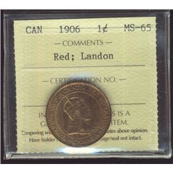 1906 1¢ ICCS MS65RD.  Gem issue 75% red and lustrous.