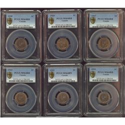 1927 1¢, 1929, 1930, 1931, 1932 & 1933 all PCGS MS64RB.  Attractive lot of 6 pcs.