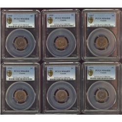 1927 1¢, 1929, 1930, 1931, 1932 & 1933 all PCGS MS64RB.  Attractive lot of 6 pcs.