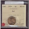 Image 1 : 1934 1¢ ICCS MS64RD. 85% red and lustrous.