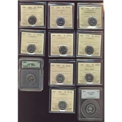 1951 5¢ Commem(3), 1953 SF, 1954 SF, 1956, 1958(2), 1961, 1962, 1963 HC, 1964(3) all MS64.  Lot of 1