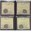 Image 1 : 1905 10¢ VF20, 1902H, 1904 & 1912 all EF40.  Lot of 4 coins all ICCS graded.