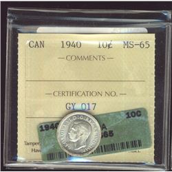 1940 10¢ ICCS/ICG MS65.  Gem full white issue.