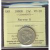 Image 1 : 1880H 25¢ Narrow 0 ICCS VF20.