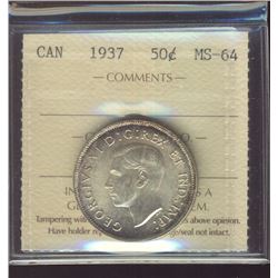 1937 50¢ ICCS MS64.  Strong lustre with attactive eye appeal.