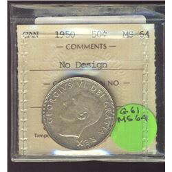 1950 50¢ No Des ICCS MS64.