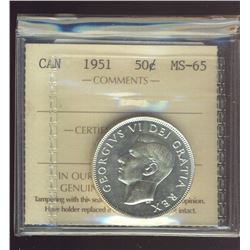 1951 50¢ ICCS MS65.  Full lustre and mirror like fields.