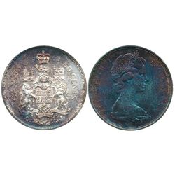 1965 50¢ PCGS MS66.  Strong lustre through deep blue and red shades.