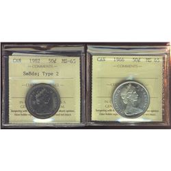 1966 50¢ & 1982 SmBds ICCS MS65.  Lot of 2 coins.