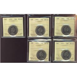 1968 50¢, 1969, 1970, 1971 & 1972 all ICCS MS65.  Lot of 5 coins.
