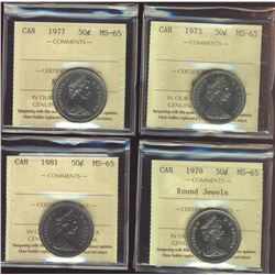 1973 50¢, 1977, 1978RB & 1981 ICCS MS65.  Lot of 5 coins.