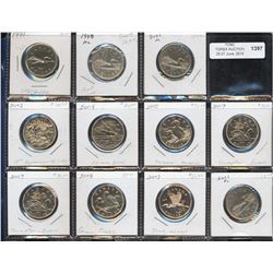 1991 $1, 1998, 2001(2) all PL, 2002, 2004, 2005, 2007(2), 2008 & 2009 all SP.  Lot of 11 pcs.