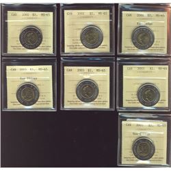 2000 $2 Knowledge, 2002(2), 2003(2) & 2003 New Effigy(2).  Lot of 2 coins all ICCS MS65.