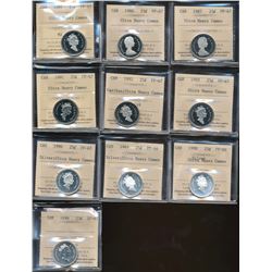 RCM Lot;  includes Proof 25¢ 1986, 1987, 1991(2), 1992, 1993, 1996, 1997 & 1998 all ICCS PF66/67 alo