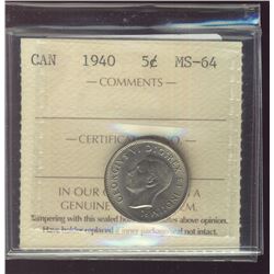 1940 5¢ ICCS MS64.