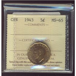 1943 5¢ ICCS MS65.