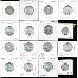 1955 25¢, 1957(2), 1958, 1959, 1960, 1962 & 1956 10¢ Dot.  Small lot of 8 Uncirculated MS coins.