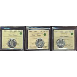 1963 25¢, 1964 & 1965 ICCS MS65 Heavy Cameo.