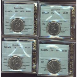 1969 25¢, 1970, 1971, & 1972 CCCS MS65.  Lot of 4 coins.