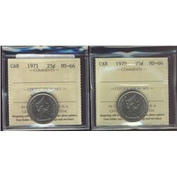 1970 25¢ & 1971 ICCS MS66.  Lot of 2 coins.