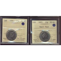 1973 25¢ & 1974 ICCS MS66.  Lot of 2 coins.