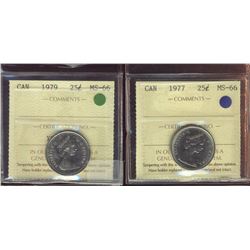 1977 25¢ & 1979 ICCS MS66.  Lot of 2 coins.