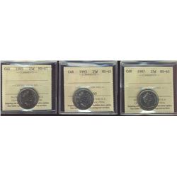 1987 25¢, 1993 & 1995 ICCS MS65.