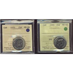 1995 25¢ & 1970 ICCS MS66 Lot of 2 coins.