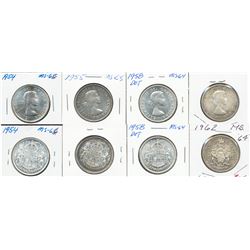 1954 50¢, 1955, 1958 Dot & 1962.  Lot of 4 coins all MS with lustre.