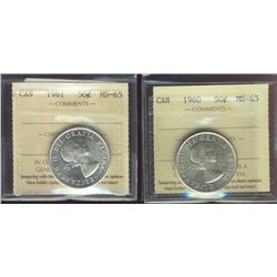 1960 50¢ & 1961 ICCS MS65.  Lot of 2 coins.