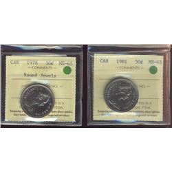 1978 50¢ RB & 1981 ICCS MS65.  Lot of 2 coins.