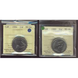 1980 50¢ & 1984 ICCS MS66.  Lot of 2 coins.