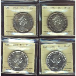 1960 $1, 1962 both PL65 & 1967 $1 SP65 & SP66.  Lot of 4 ICCS graded coins.